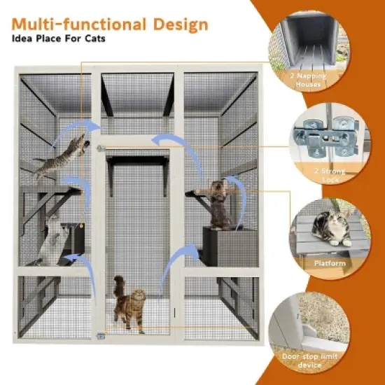 Large Outdoor Wooden Cat House with Metal Mesh, 5 Platforms and 2 Resting Boxes &ndash; Pet Houses for Cats &ndash; The Pop Home image {6}