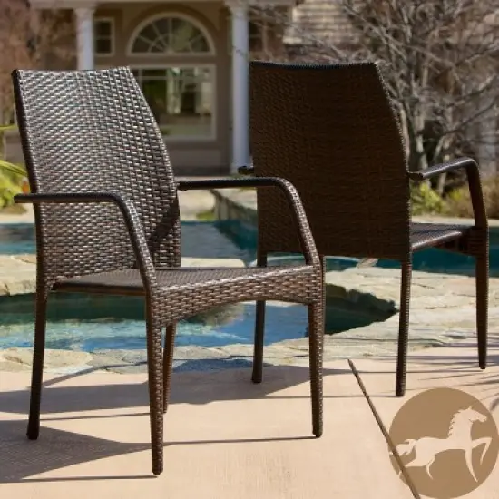 Christopher Knight Home Outdoor Wicker Stacking Dining Chairs (Set of 2), Multibrown image {9}