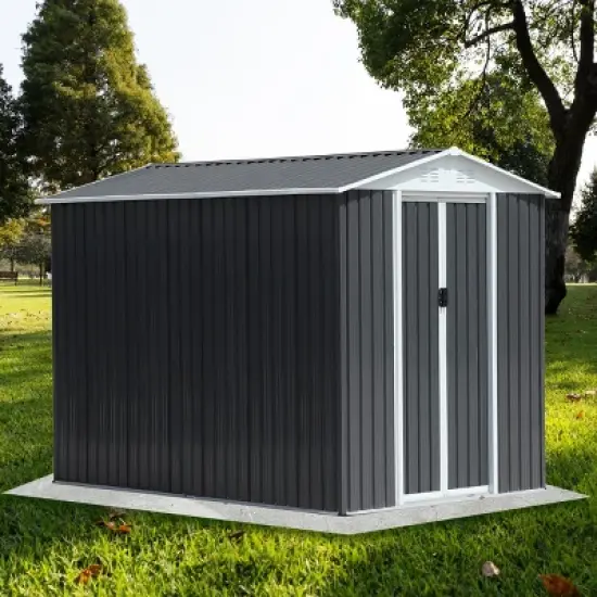 6x9 FT Outdoor Metal Storage Shed with Apex Roof, Waterproof Panels, Ventilation, and Aluminum Frame - Coolbibila image {5}