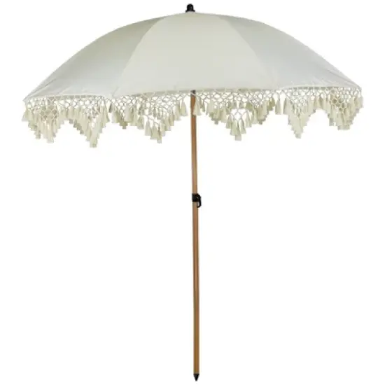 Northlight Outdoor Macrame Boho Beach Market Umbrella with Tilt - 6.5' - Cream image {9}