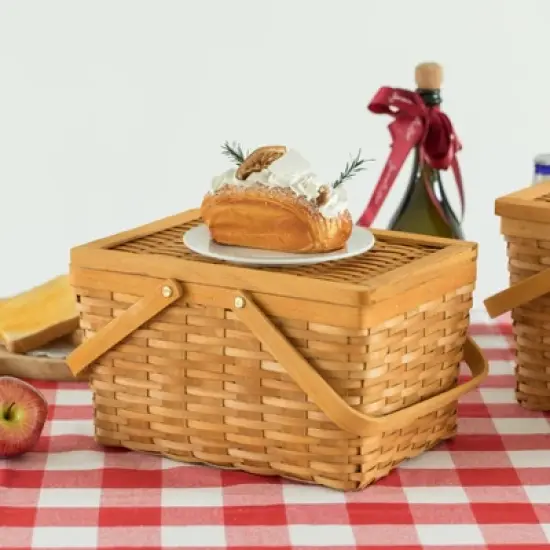Vintiquewise Woodchip Picnic Storage Basket with Cover and Movable Handles image {5}