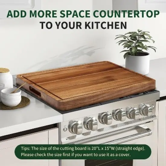 20x15 Inch Acacia and Bamboo Wood Cutting Board, Cheese and Charcuterie Board for Kitchen Use, Built-In Side Handles, Juice Grooves: image {2}
