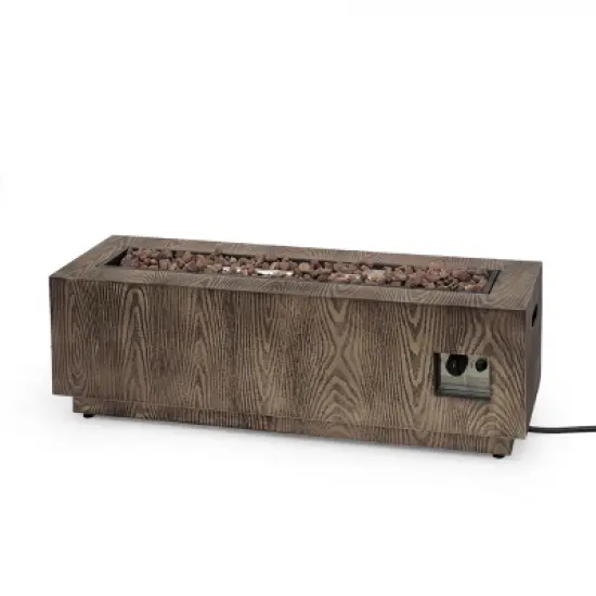 48 Inch Rectangular Iron Propane Fire Pit With Wood Grain Finish And Built In Burner image {8}
