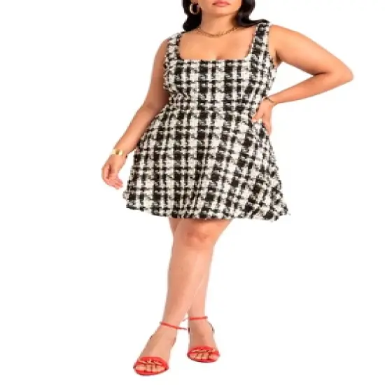 ELOQUII Women&rsquo;s Plus Size Flare Tweed Mini Jumper image {1}