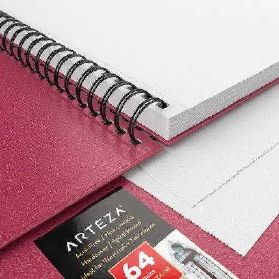Arteza Watercolor Paper Pad, Spiral-Bound Hardcover, Pink, Cold-Pressed Paper, 9"x12" - 32 Sheets image {4}