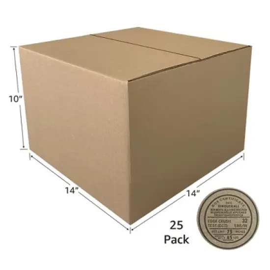 UOFFICE Pack of 25 Corrugated Boxes 14" x 14" x 9" Cardboard Shipping Boxes image {1}