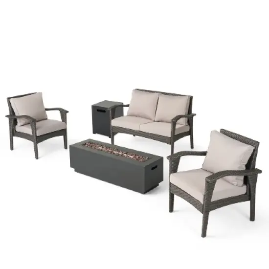 GDFStudio Houlihan Outdoor Wicker 4 Seater Chat Set with Fire Pit image {11}