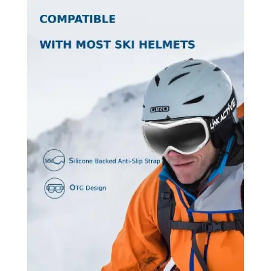 Link Active Ski Goggles VLT% 18.4 OTG UV Protection Lightweight Anti Fog Anti Slip Helmet Compatible Ski/Snow Boarding/Snowmobiling For Adults & Youth image {2}