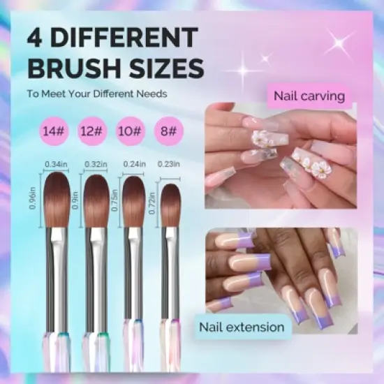 MelodySusie 4Pcs Acrylic Nail Brush Set - Size 8/10/12/14 image {3}