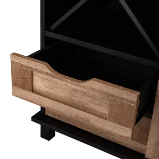 Modern Industrial Wine Cabinet with Sliding Door Brown - Glitzhome image {5}