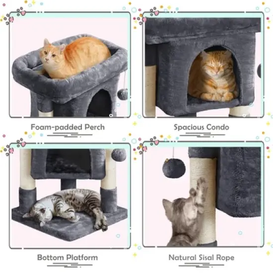 Yaheetech 23.5" Small Cat Tree Condo with Plush Perch image {2}
