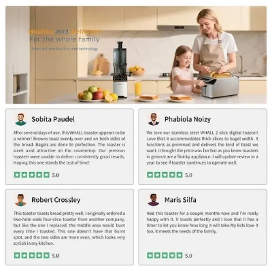 Whall New 2-slice toaster, Smarter Screen And Easier Operation, Full Stainless Steel,5 Basic Functions,Suitable For Different Bread Household Electric image {7}