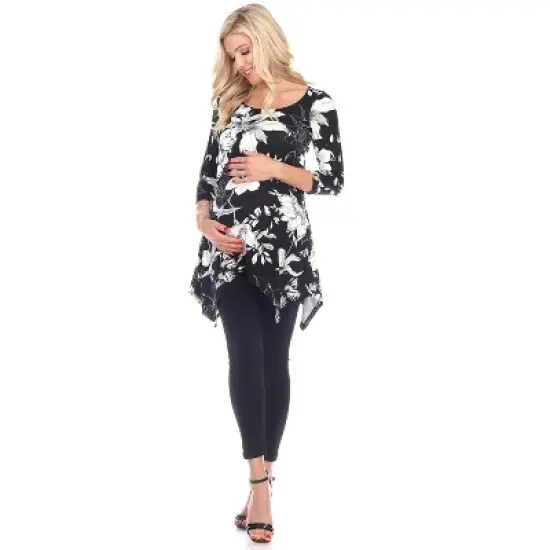 Maternity Floral Scoop Neck Tunic Top with Pockets - White Mark image {3}