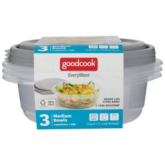 GoodCook EveryWare Round Bowls Food Storage Containers - 5 Cups - 6pcs/3ct - Gray image {11}