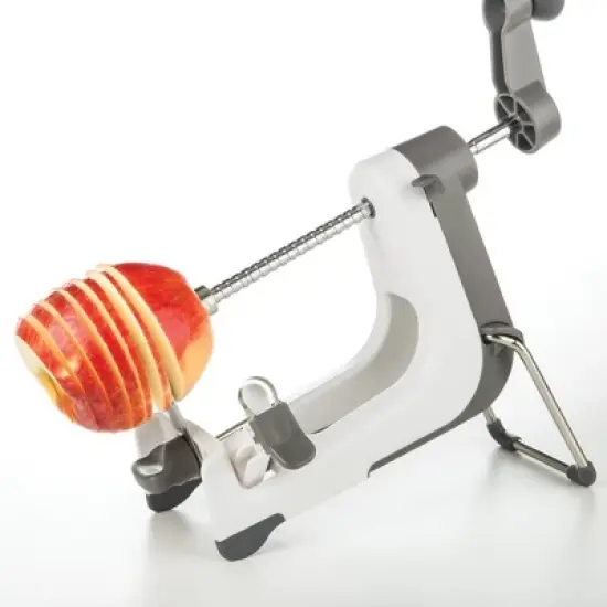 PL8 Professional Apple Machine: Stainless Steel Fruit & Vegetable Peeler, Dishwasher-Safe, Gray/White Finish image {2}