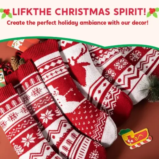 Joyfy 6 Pcs 18" Christmas Stockings, Large Rustic Yarn Xmas Knit Stockings for Christmas Party Holiday Decoration Tree Present Holders image {1}