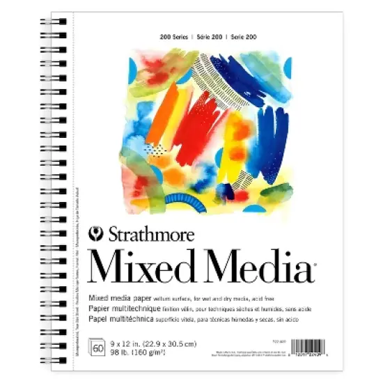 9"x12" Spiral Mixed Media Paper Pad 60 Sheets - Strathmore: Uncoated Sketchbook for Art & Design, White, 98 lb Paper image {5}