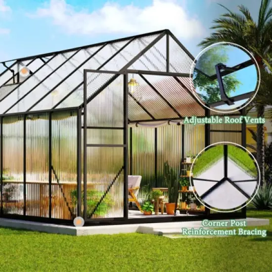 AMERLIFE Polycarbonate Greenhouse for Outdoors, Walk-in Design with Aluminum Frame image {3}