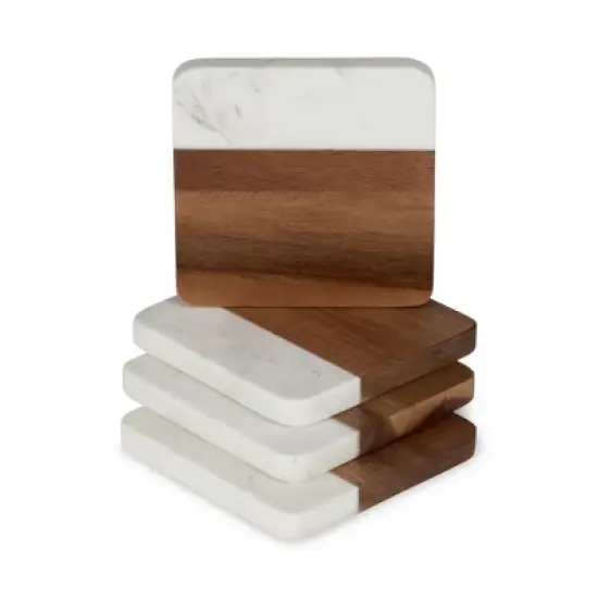 Twine Marble and Acacia Coasters, Modern Square Coasters, Acacia Wood, Marble, Protect Tables and Surfaces, Set of 4 image {7}