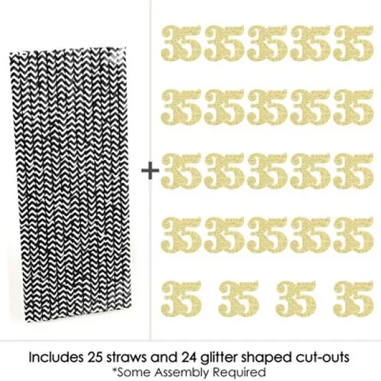 Big Dot of Happiness Gold Glitter 35 Party Straws - No-Mess Real Gold Glitter Cut-Out Numbers & Decorative 35th Birthday Party Paper Straws - 24 Ct image {3}