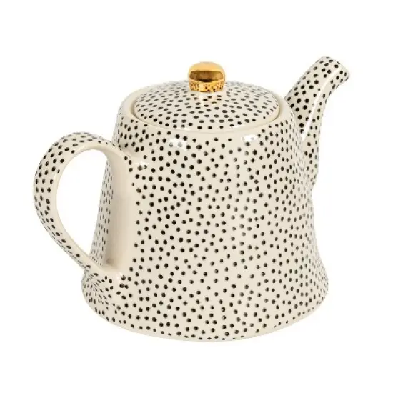 Storied Home White Stoneware Teapot with Black Speckles & Gold Electroplating image {9}