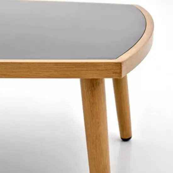 Woven Accent Outdoor Sofa Set 3Seater + Textured Wood Frame Lounge Chairs & Rectangular Table image {9}