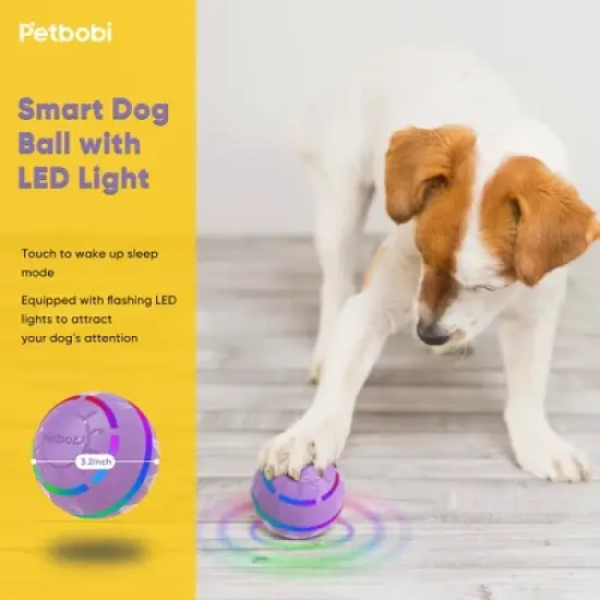 Petbobi Interactive Toy Dog Ball for Medium and Large Dogs, Active Rolling Ball for Dogs with LED Flash Light and USB Rechargeable, Purple image {6}
