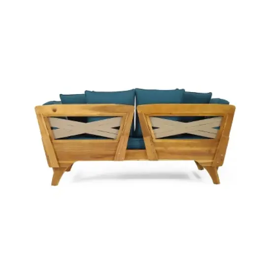 Serene Outdoor Acacia Wood Expandable Daybed with Cushions Teak/Dark Teal - Christopher Knight Home image {5}