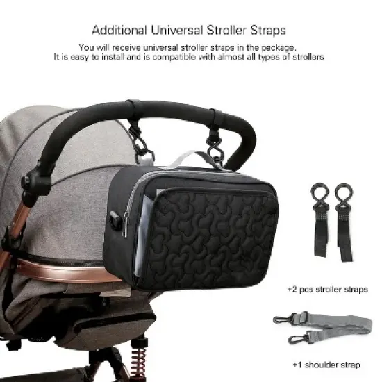 Itopfox Baby Diaper Bag with Multiple Pockets for Diapers, Wipes & Toys, Hand Strap, Fits in Backpack or Stroller (Black Flower) image {4}