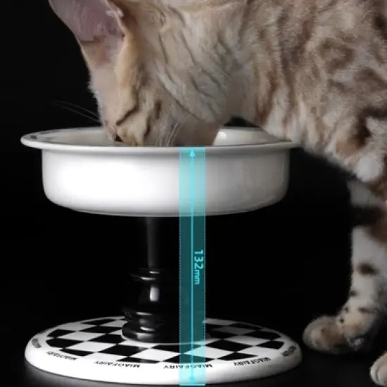 FairyLand&trade; - Elevated Ceramic Pet Bowl &ndash; Black & White Chess Design, Anti-Slip, Ergonomic Raised Feeder (6.9" Wide, 5.2" Tall) image {5}