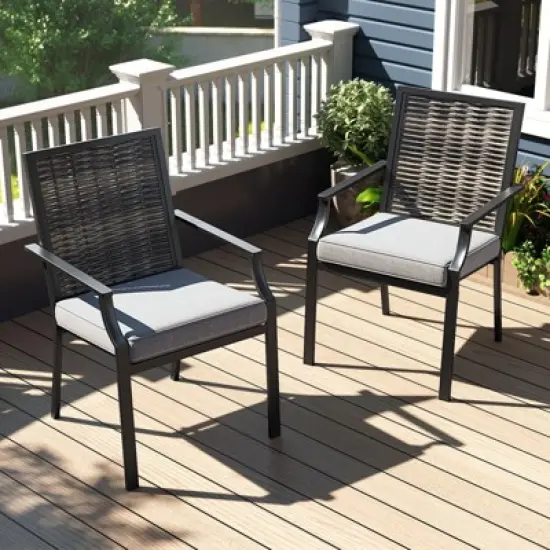 Costway Patio Wicker Chairs Set of 2/4 Stackable Rattan Armchairs with Removable Cushions image {8}