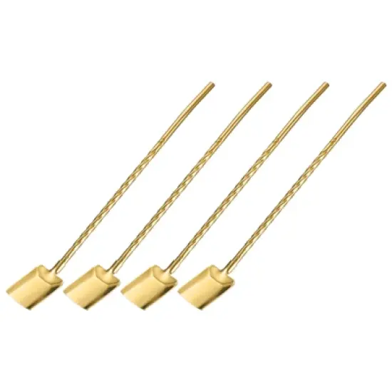 Unique Bargains Stainless Steel Reusable Long Handle Shovel Shaped Spoon Straws 4 Pcs image {6}