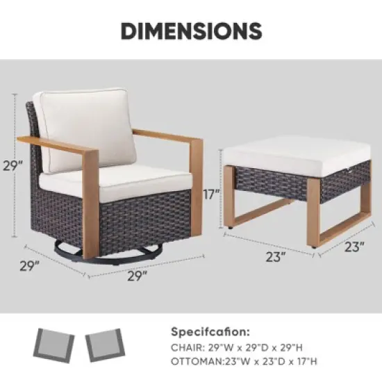 Buenhomino 4 Pieces Patio Furniture Sets, Wicker Patio Swivel Glider Chairs Set with 2 Ottoman, Outdoor Furniture Set for Outside Porch and Backyard image {2}