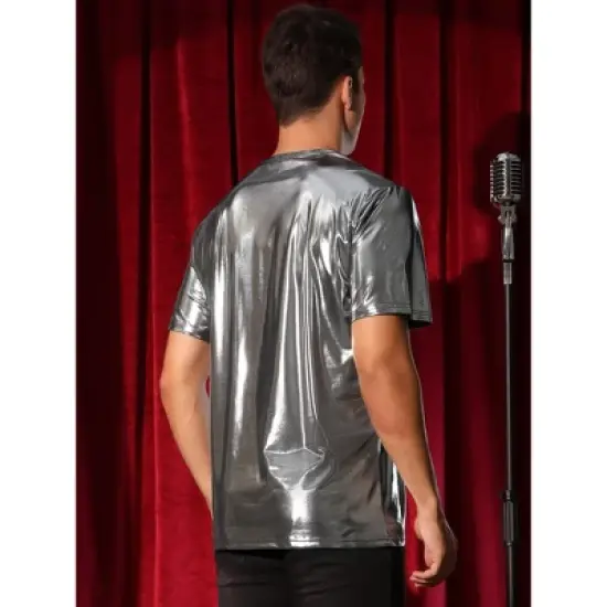 Lars Amadeus Men's Crew Neck Short Sleeves Metallic Party Sparkly Shiny T-Shirt image {2}