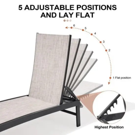 Crestlive Products Chaise Lounge Chair Outdoor Set of 2 Adjustable 5 Positions Pool Tanning Recliner Outdoor Lounge Furniture image {4}