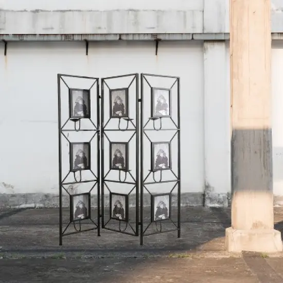 47x71" Room Photo Frames Screen Divider Screens,3 Panel Decorative Screen with Photo Frames,Antique Mirror-The Pop Home image {4}