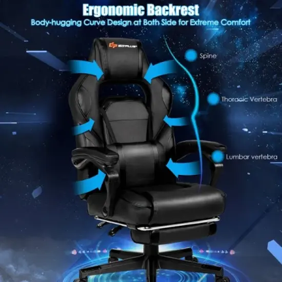 Costway Massage Gaming Chair Reclining Racing Computer Office Chair with Footrest White\ Black\Blue\Red image {3}