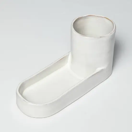 Stoneware Kitchen Sink Caddy Sour Cream - Hearth & Hand&trade; with Magnolia: Glazed Utensil & Sponge Organizer image {2}