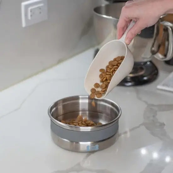 BUILT 64 Oz Elevated Dog Food Bowl, Anti-Slip Base, Soft Carry Ring, Double-Wall 18/8 Stainless Steel, BPA-Free, Dishwasher Safe (Gray) image {3}