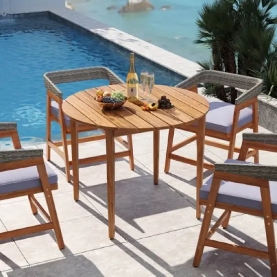 Costway 5 Piece Patio Dining Set Outdoor Solid Wood Furniture with Rattan Backrest image {5}