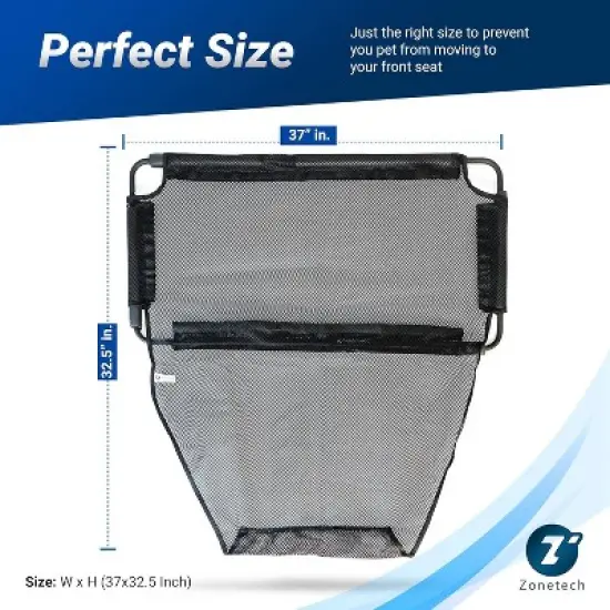 Zone Tech Car Dog Mesh Pet Barrier - Premium Quality Super Safe Universal Large Padded Steel with Full Mesh Cover Fit for Cars, Trucks and SUV&rsquo;s image {1}