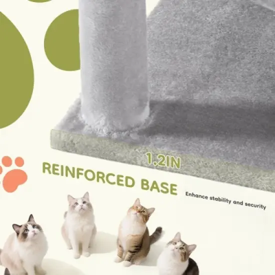 JIONJOY 66" Multi-Level Cat Tree - 2 Large Condos, Sisal Scratching Posts & Hammock, Stable Indoor Cat Tower-Light Grey image {6}