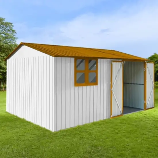 Metal Metal garden sheds outdoor storage sheds with window Yellow+White image {6}