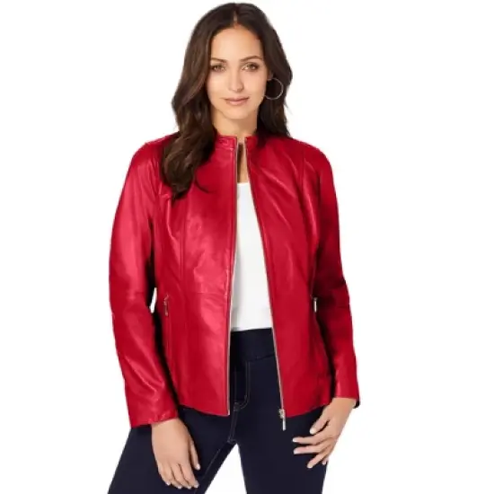 Jessica London Women&rsquo;s Plus Size Zip Front Leather Jacket image {12}