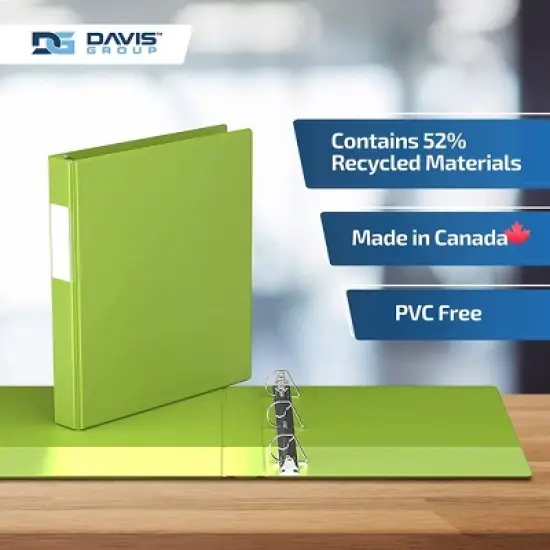 Davis Group 6pk 1" Premium Economy Angled D-Ring Binder Lime Green: Hard Cover, 225 Sheet Capacity, 2 Pockets, Polypropylene image {6}