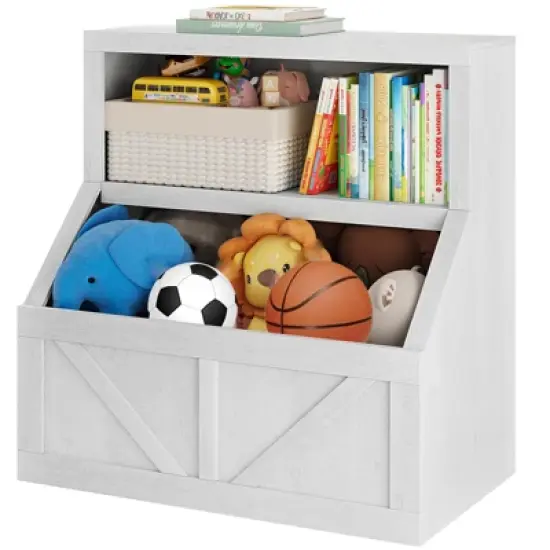 Kids Bookshelf and Toy Storage Organizer &ndash; 2-Tier Toddler Bookcase with Storage Cabinet for Playroom Bedroom Living Room Classroom, Grey image {9}