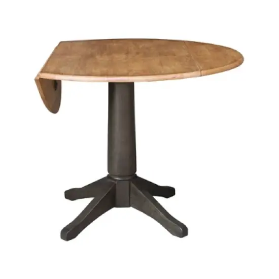 42" Alexandra Round Top Dual Drop Leaf Pedestal Dining Table Hickory/Washed Coal - International Concepts image {2}