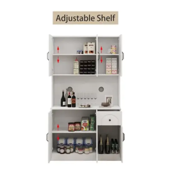 AndMakers White Wood 39.76 in. Pantry Cabinet with Microwave Oven Countertop image {13}