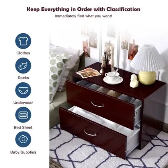 Costway 2 PCS 2-Drawer Dresser Horiztonal Organizer Wood End Table Nightstand image {3}