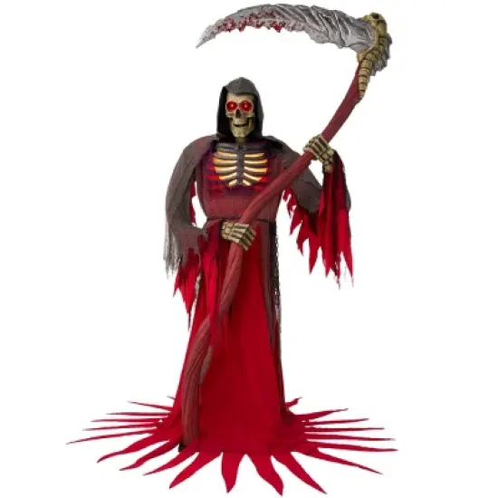 Joyfy 99.6'' Halloween Outdoor Decoration, Animatronics Standing Grim Reaper Holding Giant Scythe with Light for Indoor Outdoor Haunted House Decor image {6}